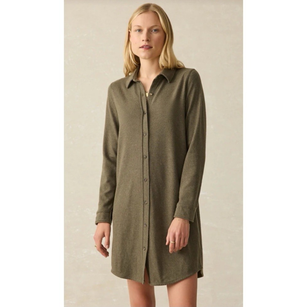 Faherty Women Size‎ Medium Legend Button Up Sweater Dress Melange Twill Olive